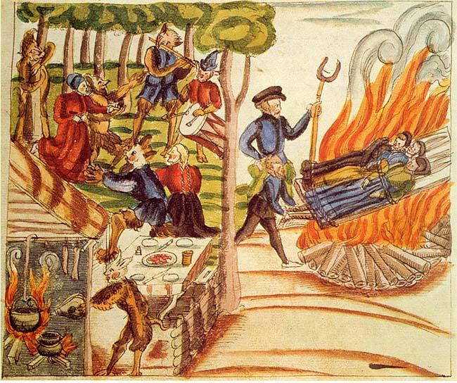 © La persécution des sorcières, représentation de Verena Trost, Barbara Meyer et Anna Lang (1574) La persécution des sorcières, représentation de Verena Trost, Barbara Meyer et Anna Lang (1574)